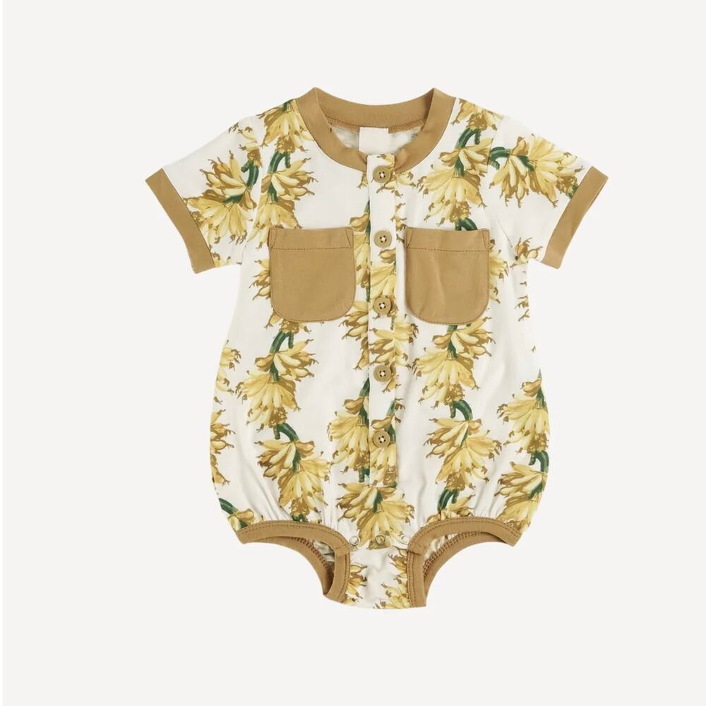 Kate Quinn The Woods Bananas Short Sleeve Trimmed Pocket Bubble Romper Size18-24